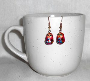 Earrings hot pink and blue flowers nesting Doll Babooshki s