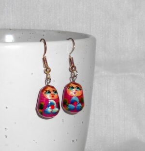 Earrings hot pink and blue flowers nesting Doll Babooshki s
