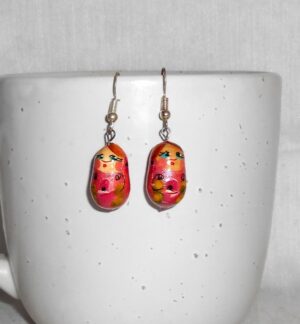Earrings light pink and flowers nesting Doll Babooshki s