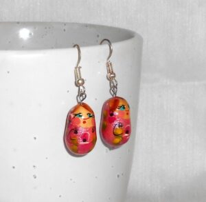 Earrings light pink and flowers nesting Doll Babooshki s
