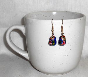 Earrings blue and flowers Babushka   Babushka Matryoshka nesting Doll  Babooshki Babushkas