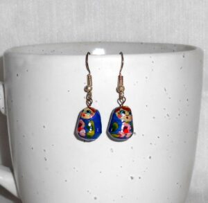 Earrings blue and flowers nesting Doll Babooshki s