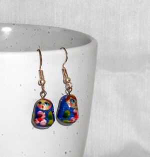 Earrings blue and flowers nesting Doll Babooshki s