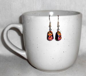 Earrings dark blue and flowers Babushka Babushka Matryoshka nesting Doll  Babooshki Babushkas