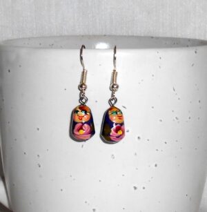 Earrings dark blue and flowers nesting Doll Babooshki s