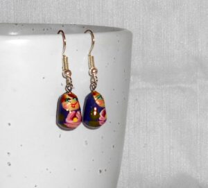 Earrings dark blue and flowers nesting Doll Babooshki s