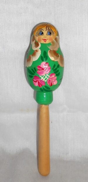 Rattle - Shaker green with roses   Babushka Matryoshka nesting Doll  Babooshki Babushkas