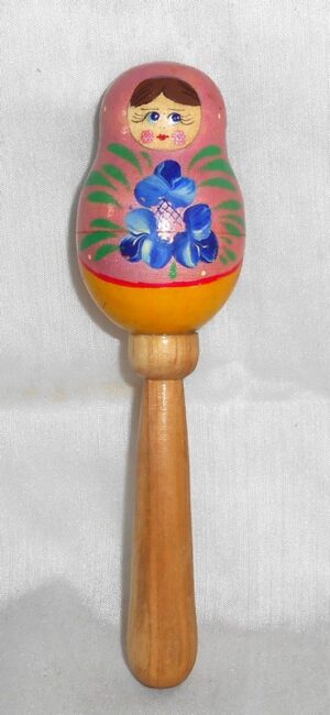 Rattle - Shaker pink with blue flowers   Babushka Matryoshka nesting Doll  Babooshki Babushkas
