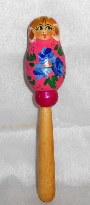 Rattle - Shaker hot pink with blue flowers   Babushka Matryoshka nesting Doll  Babooshki Babushkas