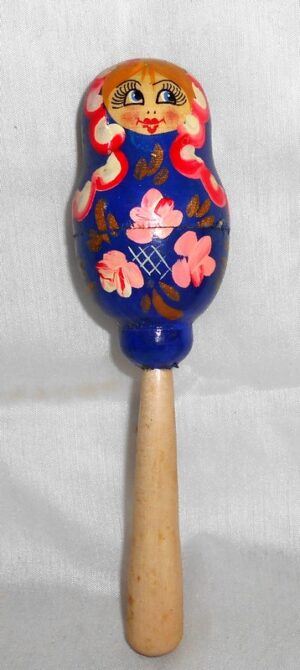 Rattle - Shaker dark blue with pink flowers   Babushka Matryoshka nesting Doll  Babooshki Babushkas