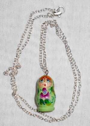 Babushka Necklace green purple flowers Matryoshka Babooshki Babushkas