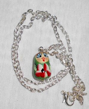 Babushka Necklace sparkling green red flowers Matryoshka Babooshki Babushkas