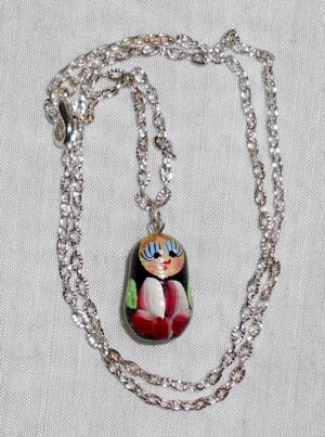 Babushka Necklace black red flowers Matryoshka Babooshki Babushkas