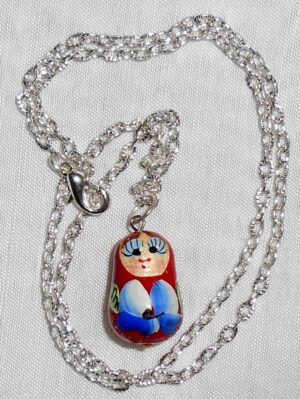 Babushka Necklace red blue flowers Matryoshka Babooshki Babushkas