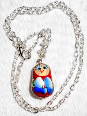 Necklace red blue flowers Babooshki s