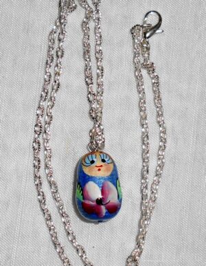 Babushka Necklace hot blue magenta flowers Matryoshka Babooshki Babushkas
