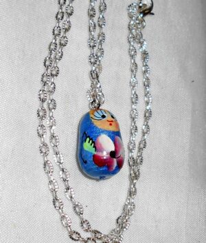 Necklace hot blue magenta flowers Babooshki s