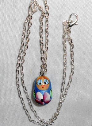 Necklace hot blue magenta flowers Babooshki s