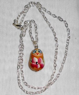 Babushka Necklace gold red flowers Matryoshka Babooshki Babushkas