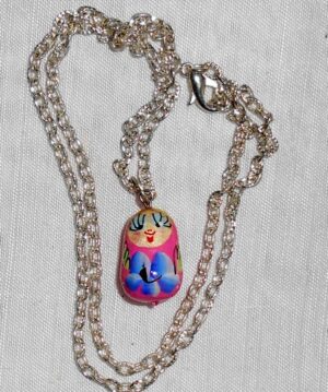 Babushka Necklace pink blue flowers Matryoshka Babooshki Babushkas