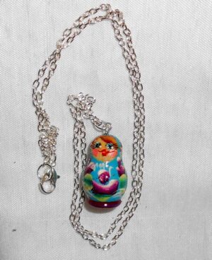 Necklace cyan magenta flowers Babooshki s