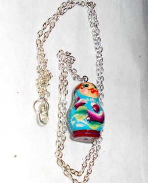 Necklace cyan magenta flowers Babooshki s