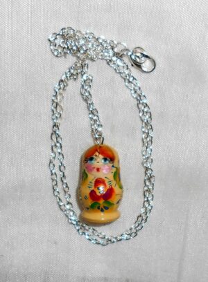 Babushka Necklace yellow red flowers Matryoshka Babooshki Babushkas