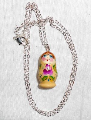 Babushka Necklace light yellow magenta flowers Matryoshka Babooshki Babushkas