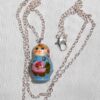 Babushka Necklace blue with roses Matryoshka Babooshki Babushkas