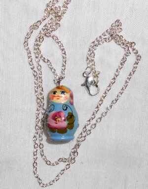 Babushka Necklace blue with roses Matryoshka Babooshki Babushkas