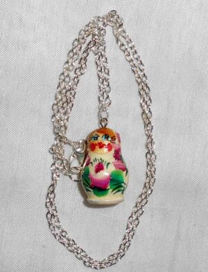 Babushka Necklace white with wild flowers Matryoshka Babooshki Babushkas