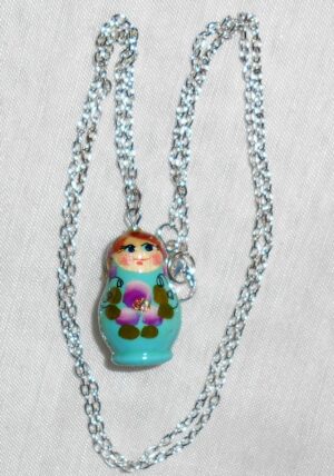 Babushka Necklace cyan magenta flowers II Matryoshka Babooshki Babushkas