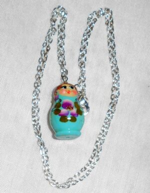 Necklace cyan magenta flowers II Babooshki s