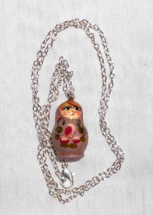 Babushka Necklace rosy-brown red flowers Matryoshka Babooshki Babushkas