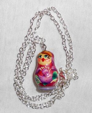 Babushka Necklace red with magenta flowers Matryoshka Babooshki Babushkas