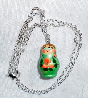 Babushka Necklace sparkly green with flowers Matryoshka Babooshki Babushkas