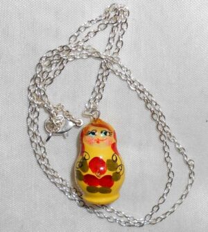 Babushka Necklace yellow red flowers II Matryoshka Babooshki Babushkas