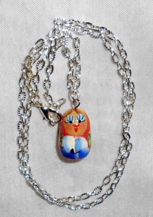 Babushka Necklace sparkly pink blue flowers Matryoshka Babooshki Babushkas