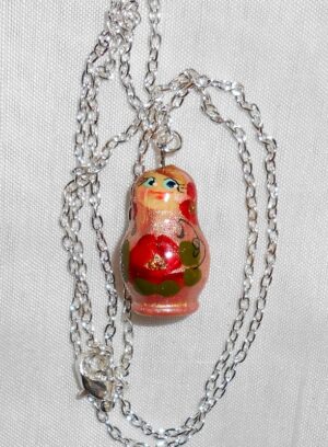 Babushka Necklace sparkly pink wild flowers Matryoshka Babooshki Babushkas