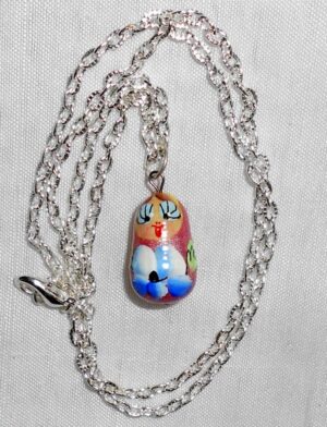 Babushka Necklace hot pink blue flowers Matryoshka Babooshki Babushkas