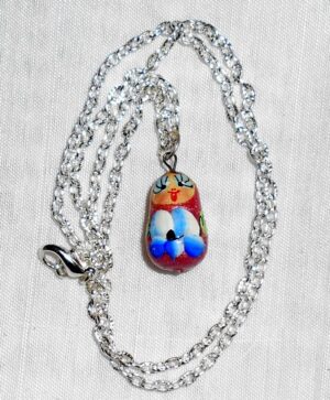 Necklace hot pink blue flowers Babooshki s
