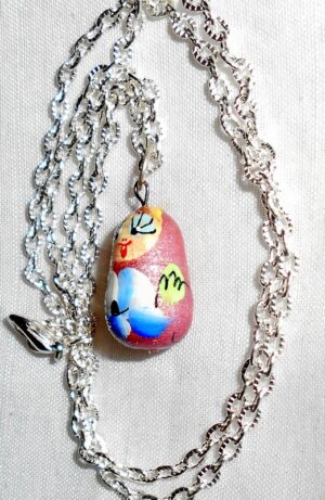 Necklace hot pink blue flowers Babooshki s