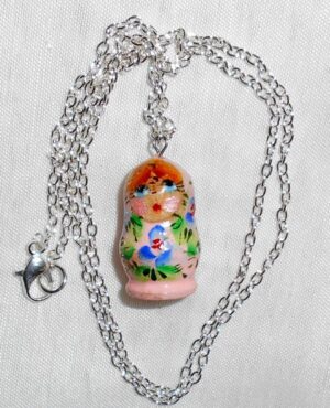 Babushka Necklace light pink wild flowers Matryoshka Babooshki Babushkas