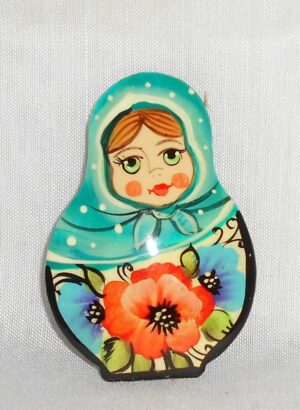 Nadya in cyan scarf Brooch Big Face