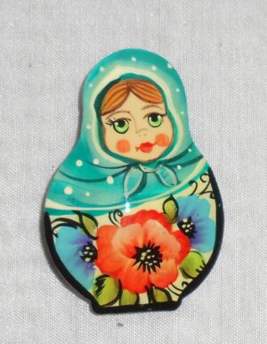 Nadya in cyan scarf Brooch Big Face - 3