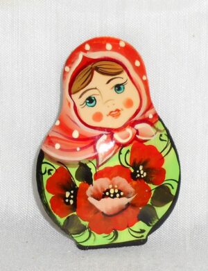Nadya in green poppies dress Brooch Big Face