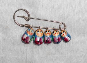 Babushka pin blue magenta flowers Matryoshka Babooshki Babushkas