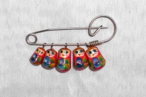 Babushka pin red blue flowers Matryoshka Babooshki Babushkas