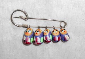 Babushka pin blue magenta flowers II Matryoshka Babooshki Babushkas