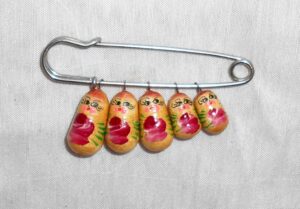 Babushka pin yellow red flowers Matryoshka Babooshki Babushkas